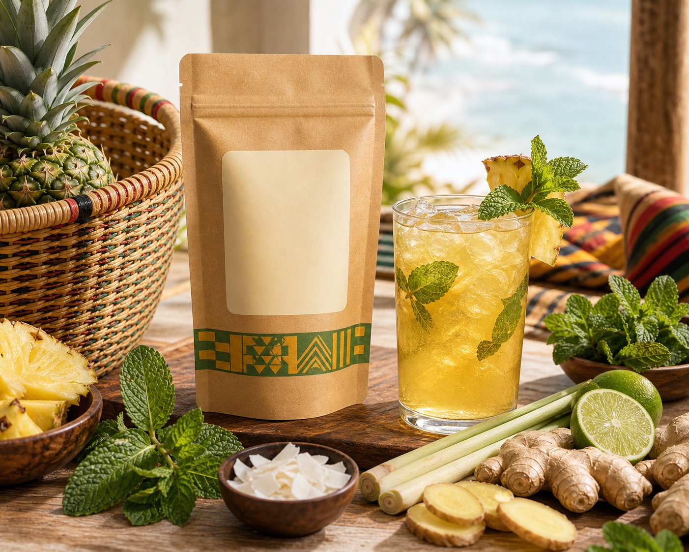 Pineapple Mint Cooler iced tea pouch and ingredients